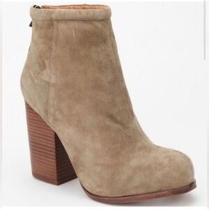 Jeffrey Campbell “Rumble” Stacked Heel Boots in Taupe